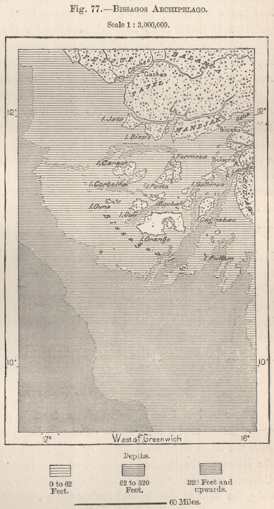Bissagos/Bijagos Archipelago Islands. Guinea-Bissau 1885 old antique map chart